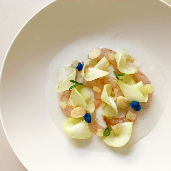 Cetriolo tondo, gambero gobbetto, mandorla Pizzuta d.o.p.